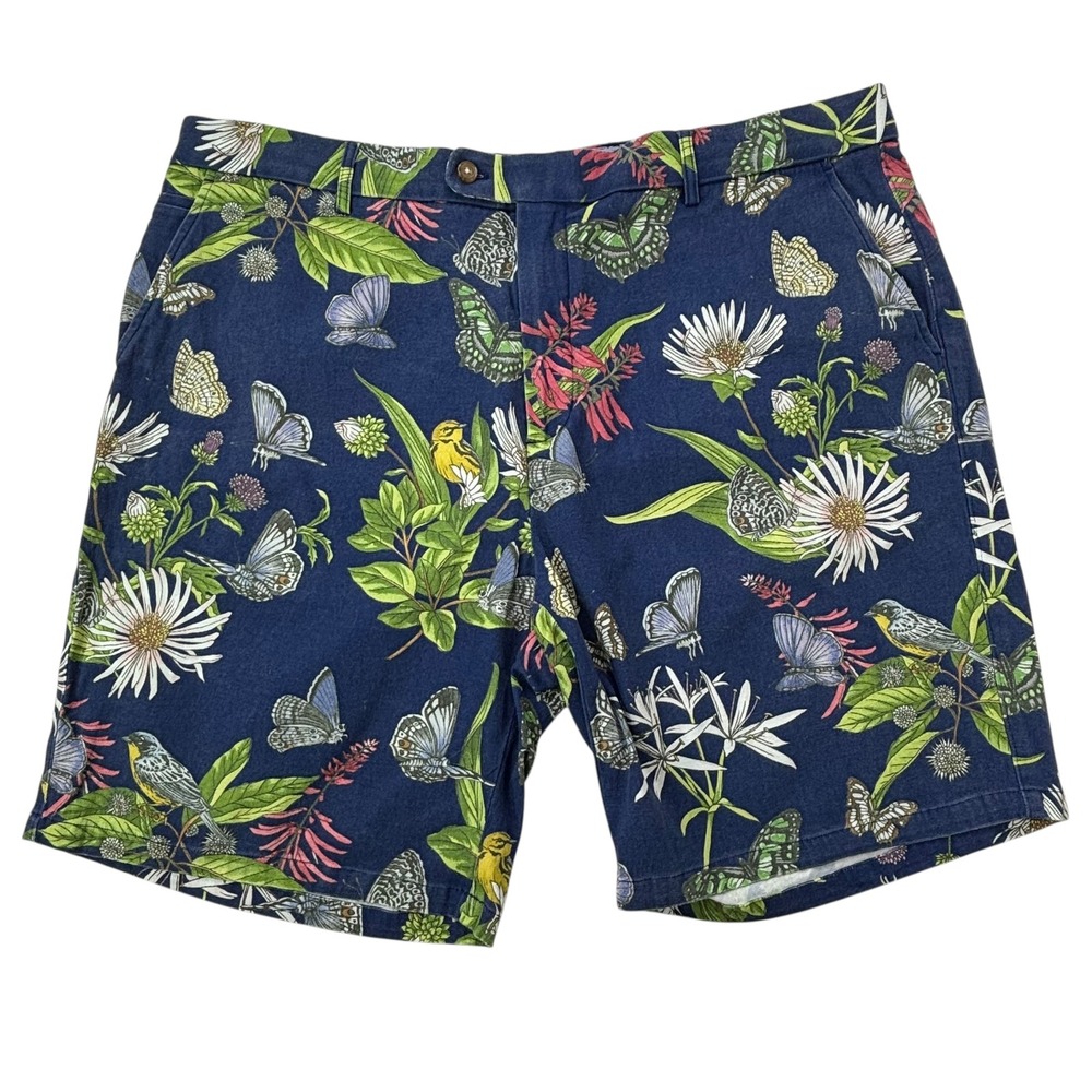 J. McLaughlin Menswear Floral Botanical Print Shorts Size 42‎ Birds Butterflies - Picture 10 of 16